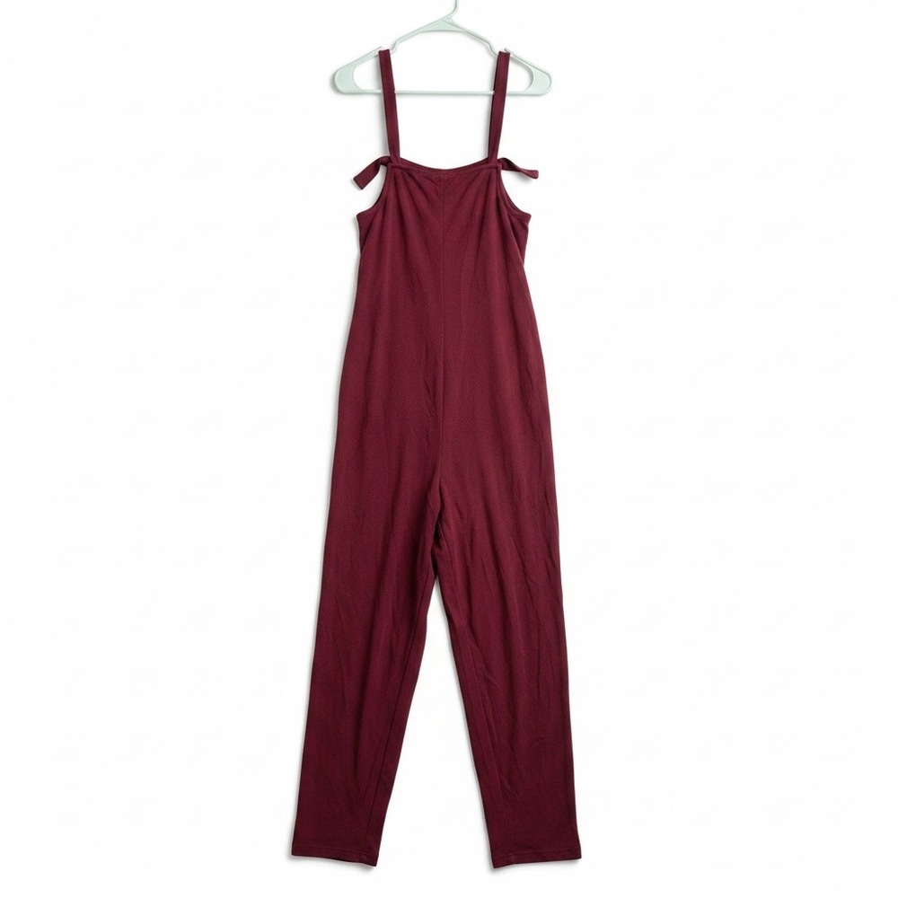 Burgundy Tie Shoulder Wide Leg Jumpsuit XL Coquette Romantic Minimalist
